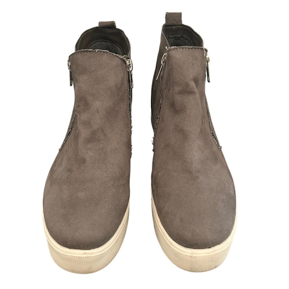 Grey Wedge Dual Zip Sneaker Leather Shoes Booties Ankle boots